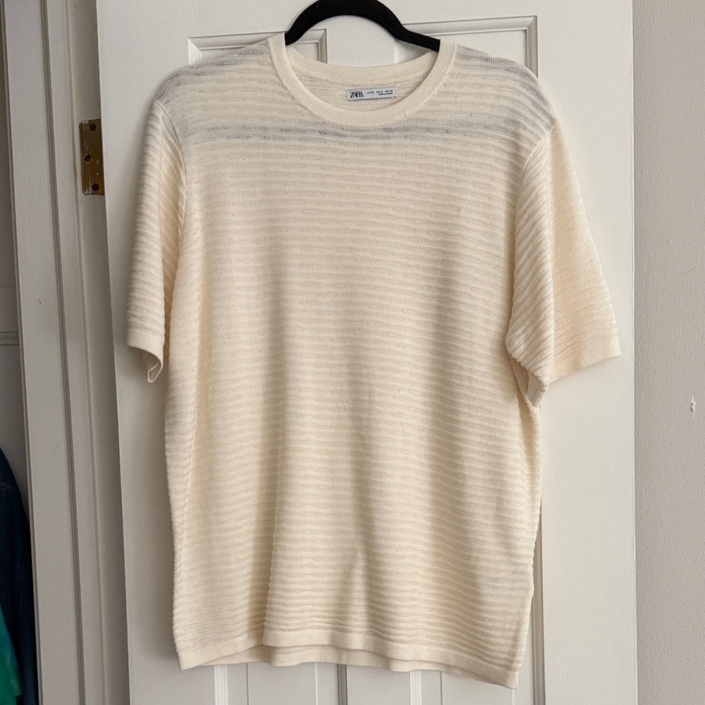Zara Ivory Striped Knit Top